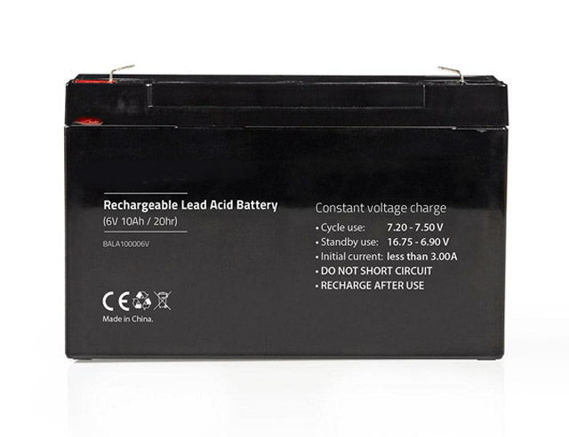 Loodaccu 6Volt, capaciteit 10Ah, afm.(LxWxH) 151x50x95mm