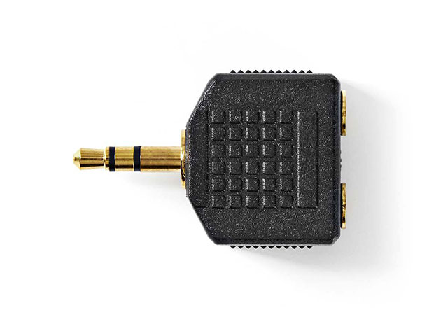 Male 3,5mm stereo jack - 2x female 3,5mm stereo jack Verguld
