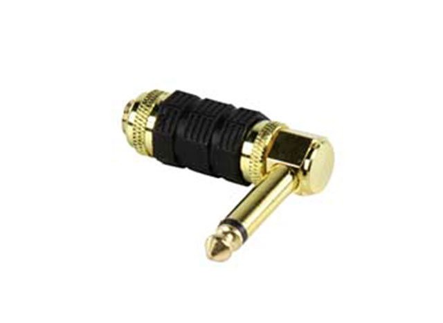 Jack steker 6,3 mm mono haaks verguld met trekontlasting zwart
