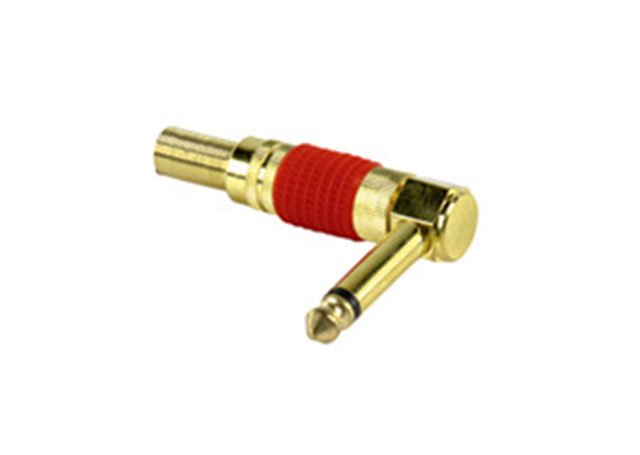 Jack steker 6,3 mm mono haaks verguld met trekontlasting rood