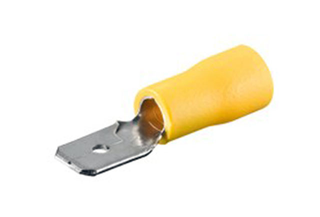 Kabelschoen vlaksteker pen 6,3mm Geel Male