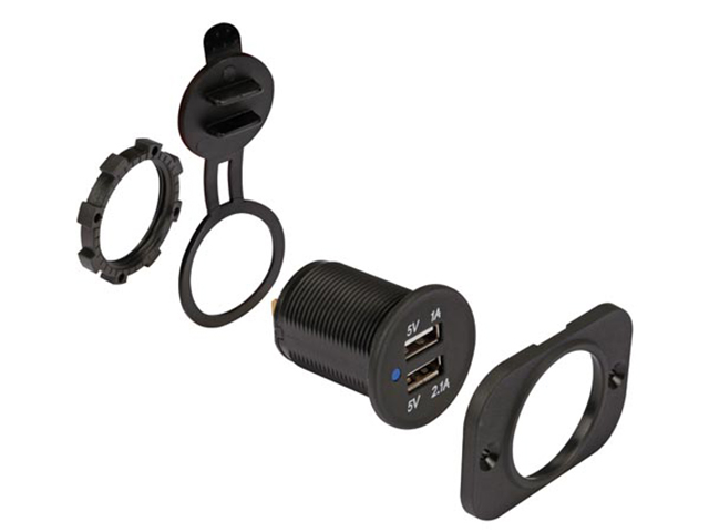 USB Lader voor de auto inbouw (12-24 VDC IN, 2 x 5 V UIT)