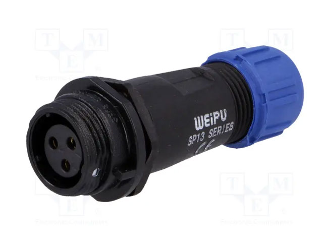 Connector female 13A/250V 2mm² IP-68 - 3-polig