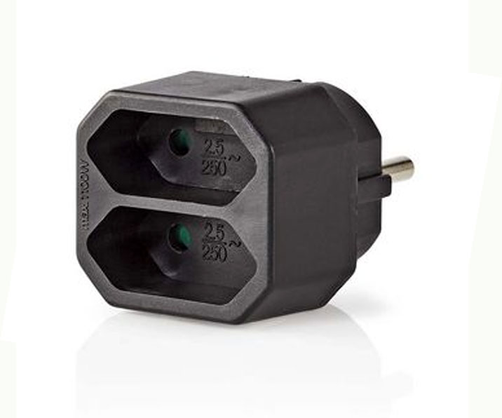 Stopcontact Splitter plug 2x euro zwart