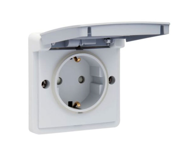 Inbouw wandcontactdoos met deksel 220V 16A RA Wit IP44