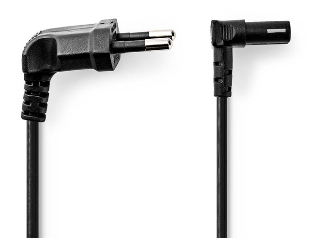 220V euro stroomkabel 90° Gehoekt 2mtr met achtje 2x0,75mm²