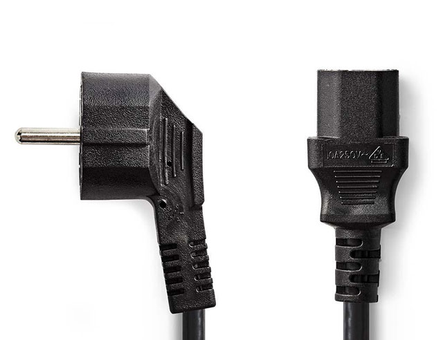 IEC Apparaat 220V Haakse stekker RA snoer met rechte contra 2mtr