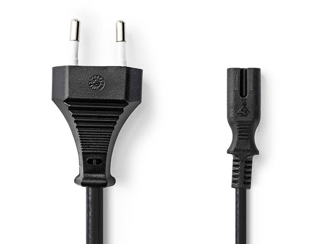 220V euro stroomkabel 2mtr met achtje 2x0,75mm²