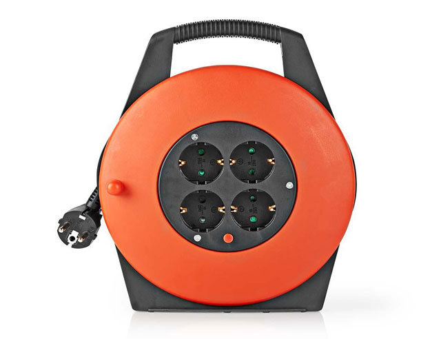 Kabelhaspel 220V 3x1.5 kabel 10mtr met 4 stopcontacten IP20.