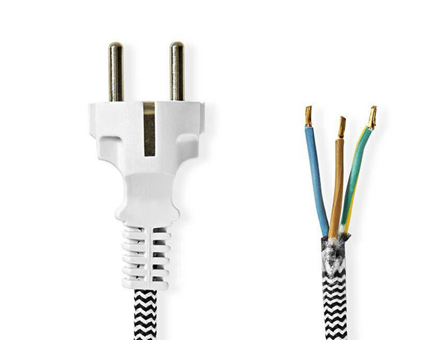Textile iron cord plug 3mtr 3x0.75mm with RA