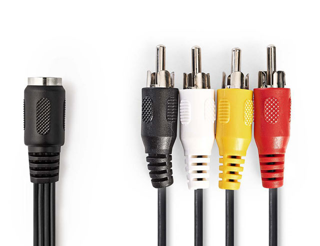 Cable 5P DIN Female  => 4 x RCA Male 0.2m Blister