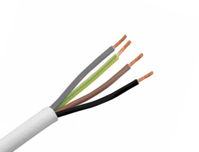 4 Adrige 220V kabel 4 x 1mm²  Wit Rond p/mtr