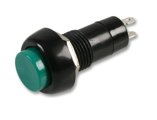 Drukschakelaar schakel ON-OFF inbouwgat ø12mm 250V 1Amp groen