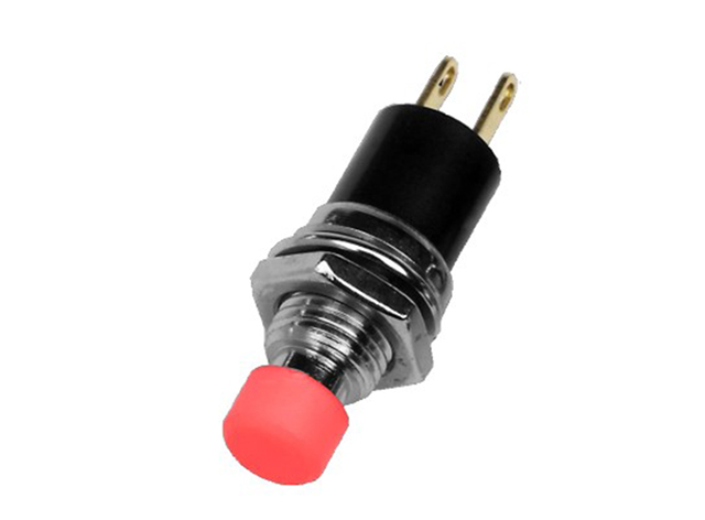 Drukschakelaar miniatuur maak gat ø7mm  soldeer rood 125V 1A