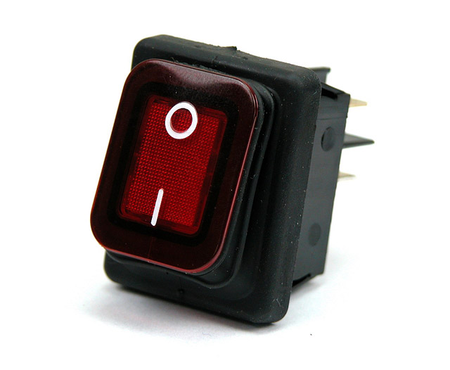 Rocker switch 25x30mm 2xon/off red illuminate 250V with cap