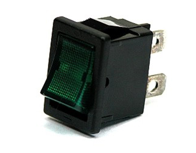Wipschakelaar 15x21mm 250Vac/6A - aan/uit met 12V lampje groen