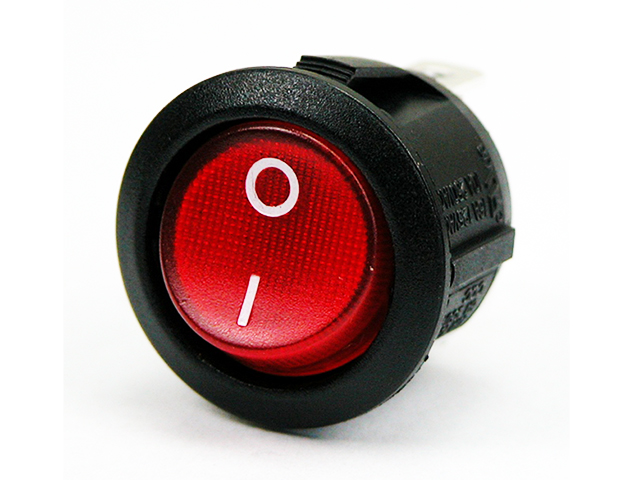Rocker. ø23mm 6A / 250Vac on / off with red illumination 250Vac