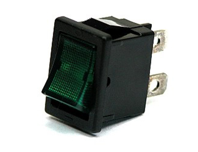 Wipsch. 15x21mm 250Vac/6A - 2x aan/uit verlicht (230V) groen
