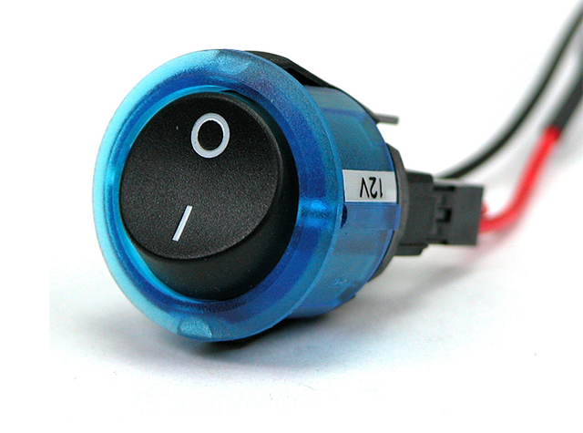 Wipschakelaar, Aan/Uit, Bodyverlichting blauw 12Vdc 250Vac ø23mm
