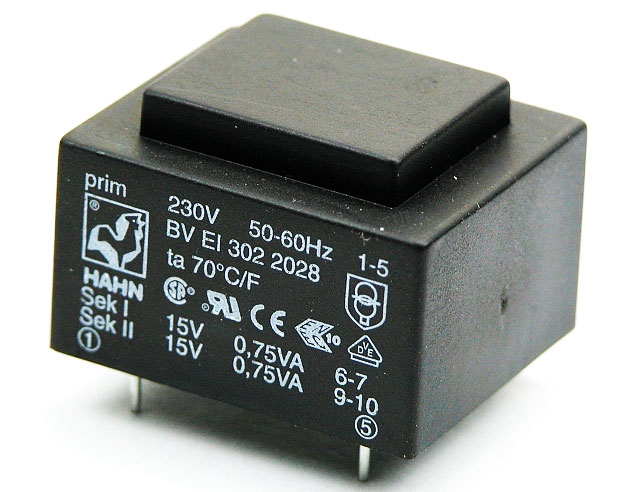 Print transformer EI30 1,5VA/230V - 15V/100mA BV EI 302 2023